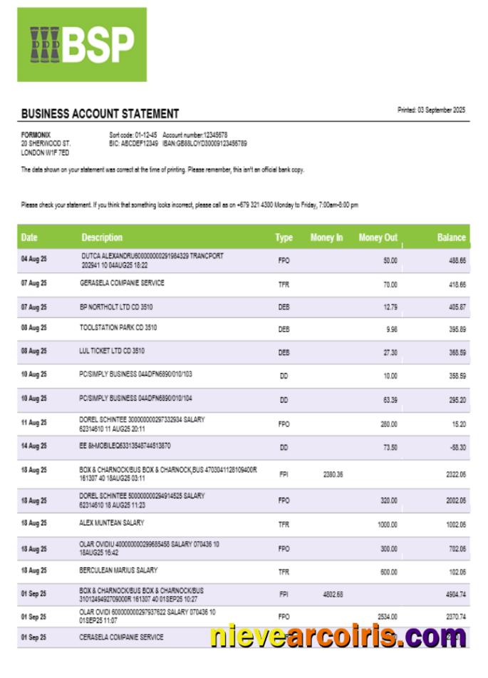 Bank of South Pacific business bank statement